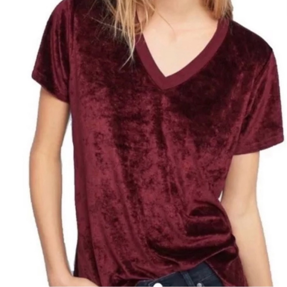 Michael Stars Velvet V-Neck Top in Deep Burgundy